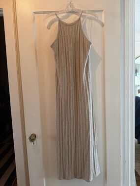 Ribbed Knit Halter Maxi Dress in Beige